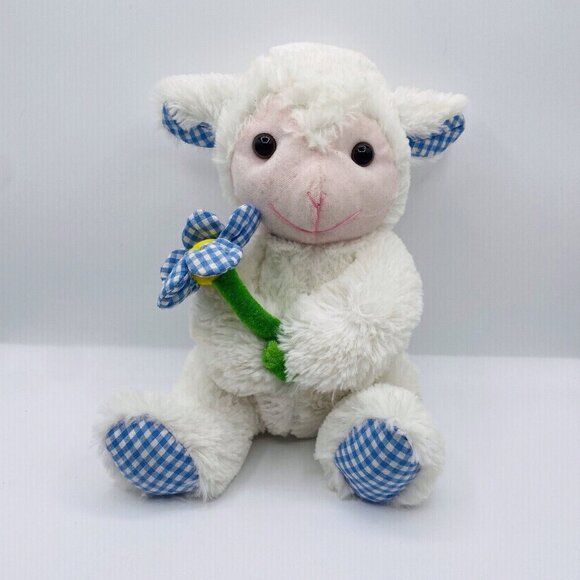 Unbranded White Blue Baby Lamb With Flower Plush 10” - Picture 1 of 5